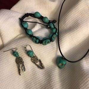 Blue Skull Matching Earring, Necklace&Bracelet Set